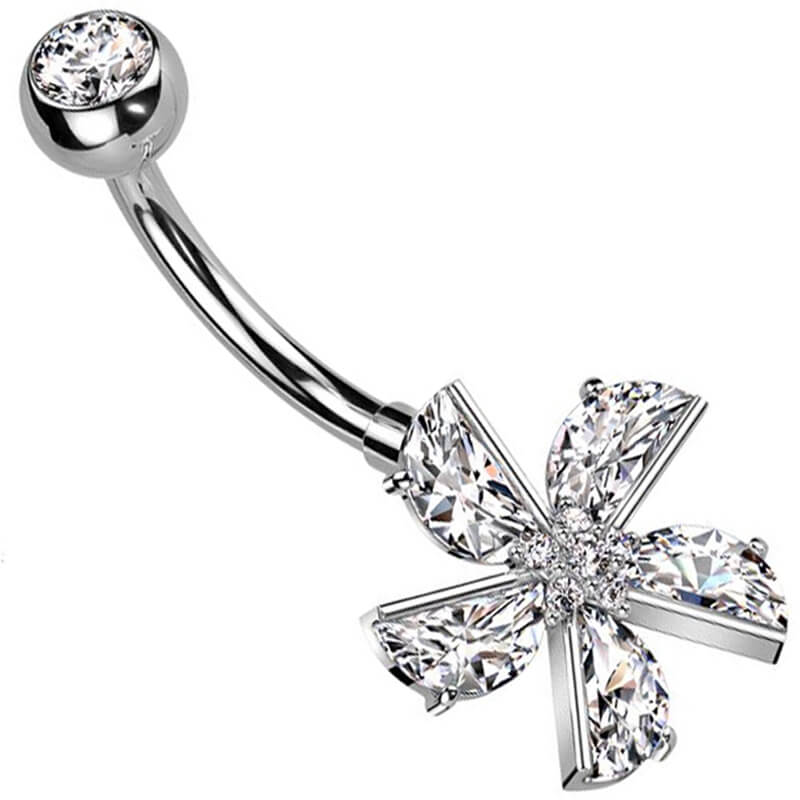 Belly Button Piercing Flower Zirconia