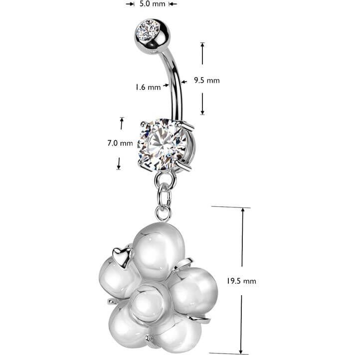 Belly Button Piercing flower dangle zirconia prong setting - Image 2