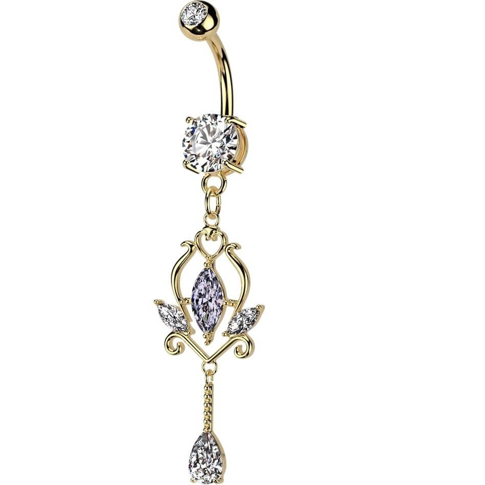 Belly Button Piercing floral marquise cut zirconia dangle - Image 4