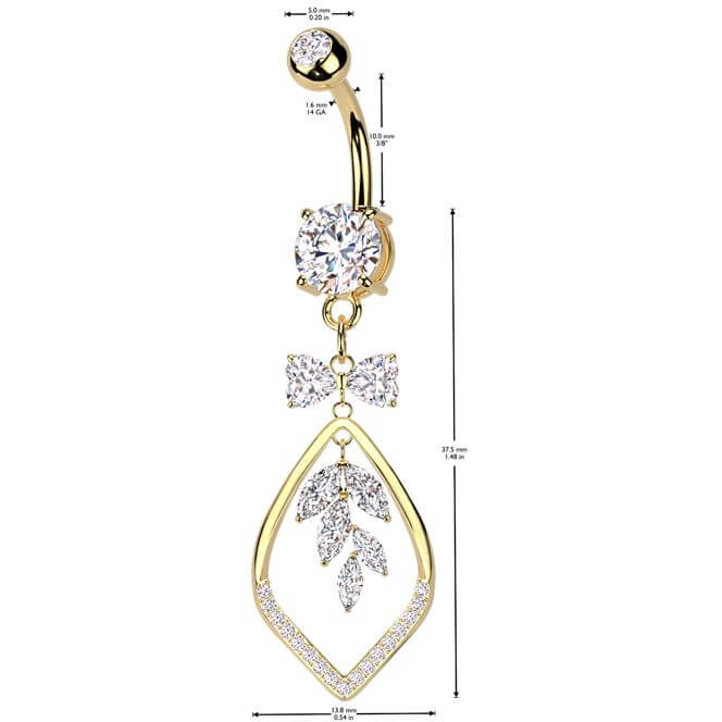 Belly Button Piercing ribbon vine leaf dangle zirconia - Image 2