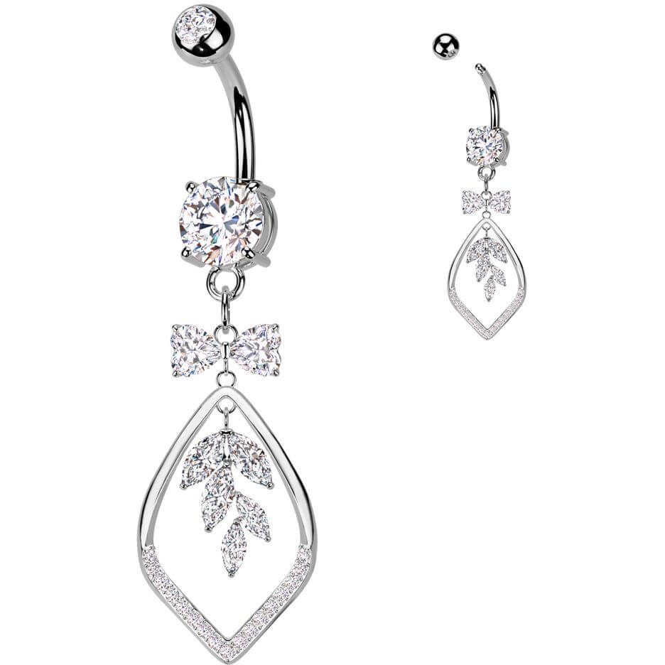 Belly Button Piercing ribbon vine leaf dangle zirconia - Image 4