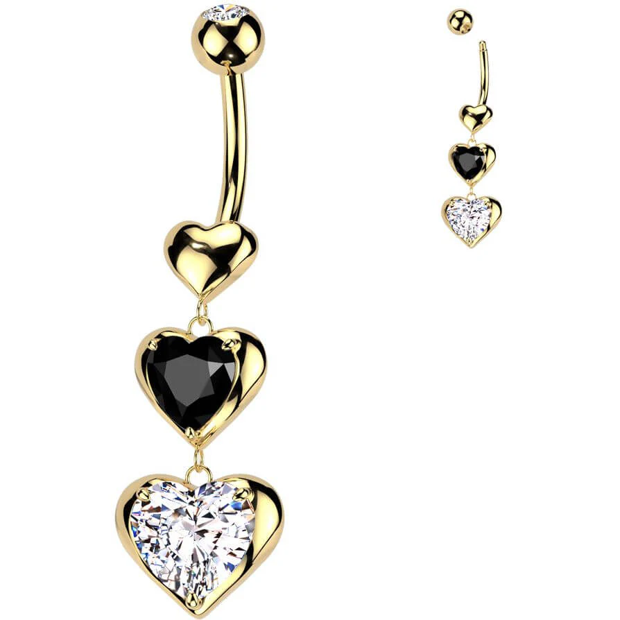 Belly Button Piercing 3 hearts dangle zirconia - Image 3