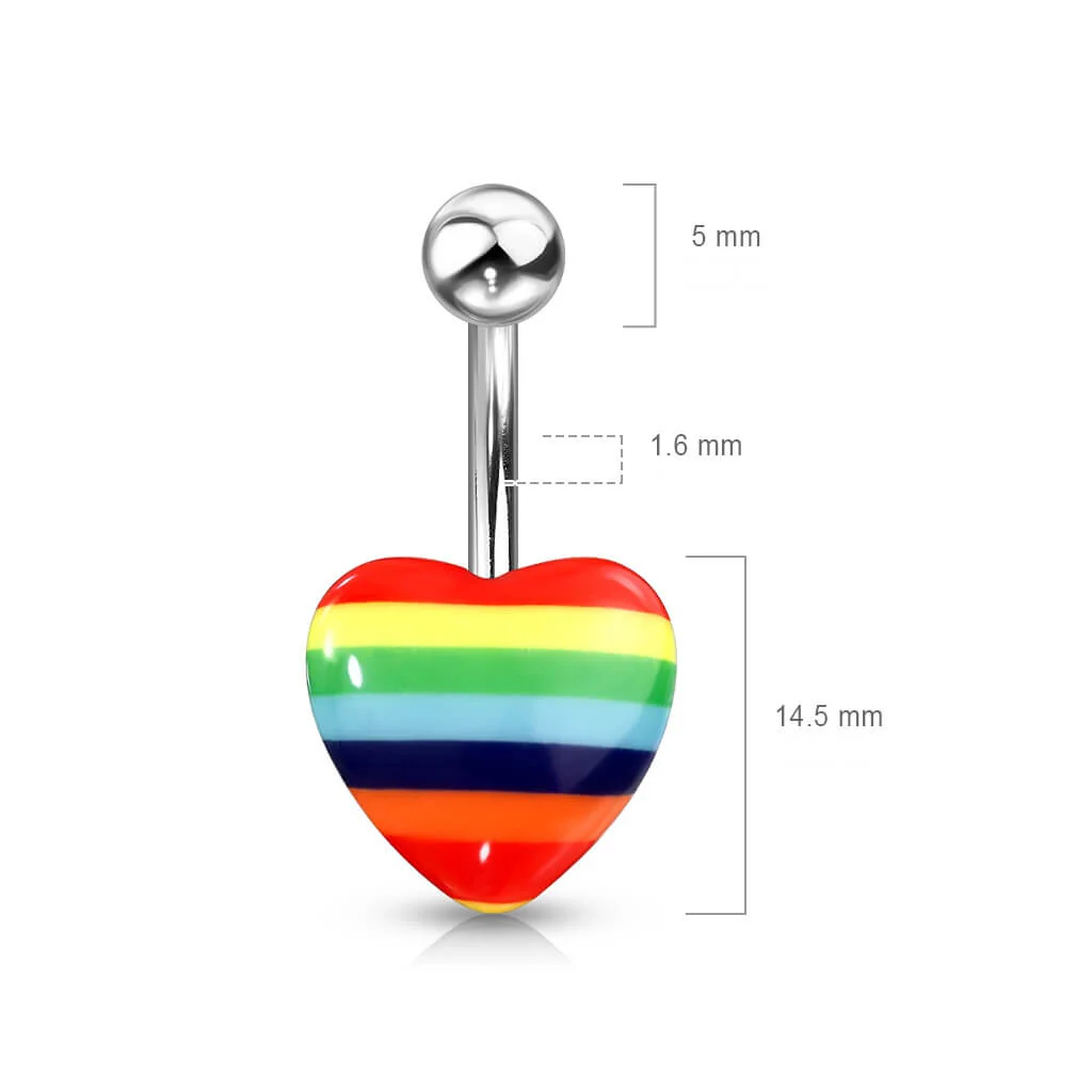Belly Button Piercing Heart Rainbow Silver - Image 2