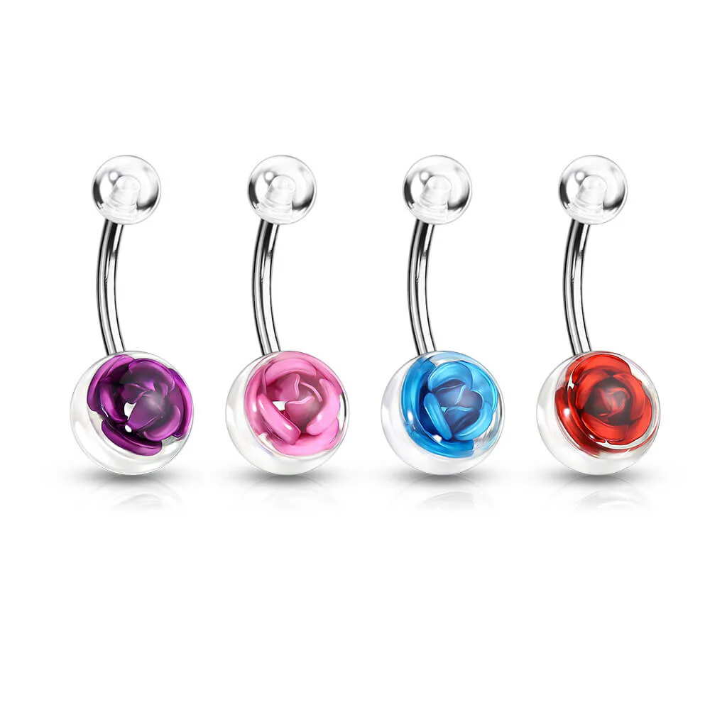 Belly Button Piercing Acrylic Ball Rose Silver - Image 2