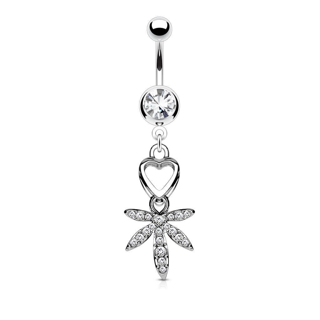 Belly Button Piercing Hemp Leaf coloured dangle Zirconia Silver - Image 2