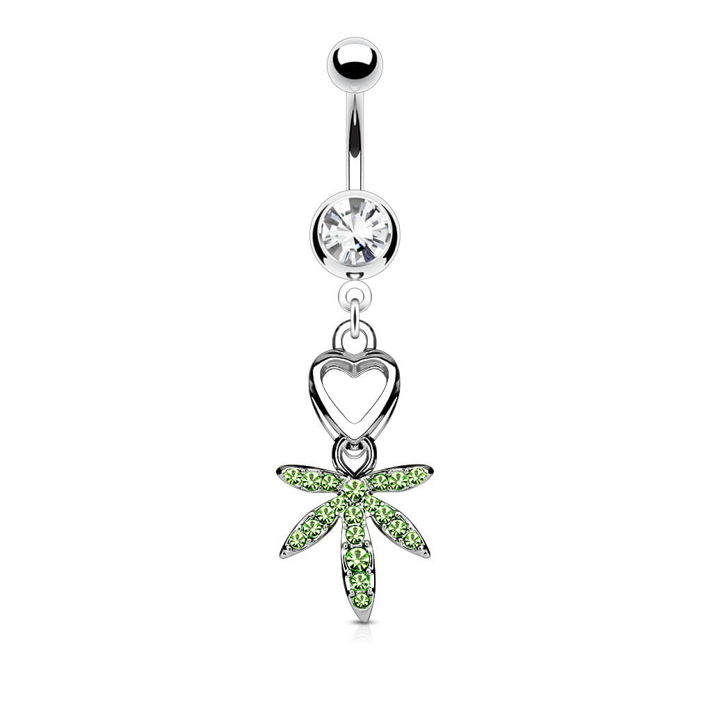 Belly Button Piercing Hemp Leaf coloured dangle Zirconia Silver - Image 3