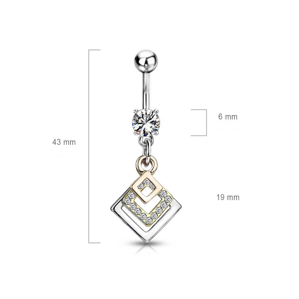 Belly Button Piercing Square dangle Zirconia Silver - Image 2