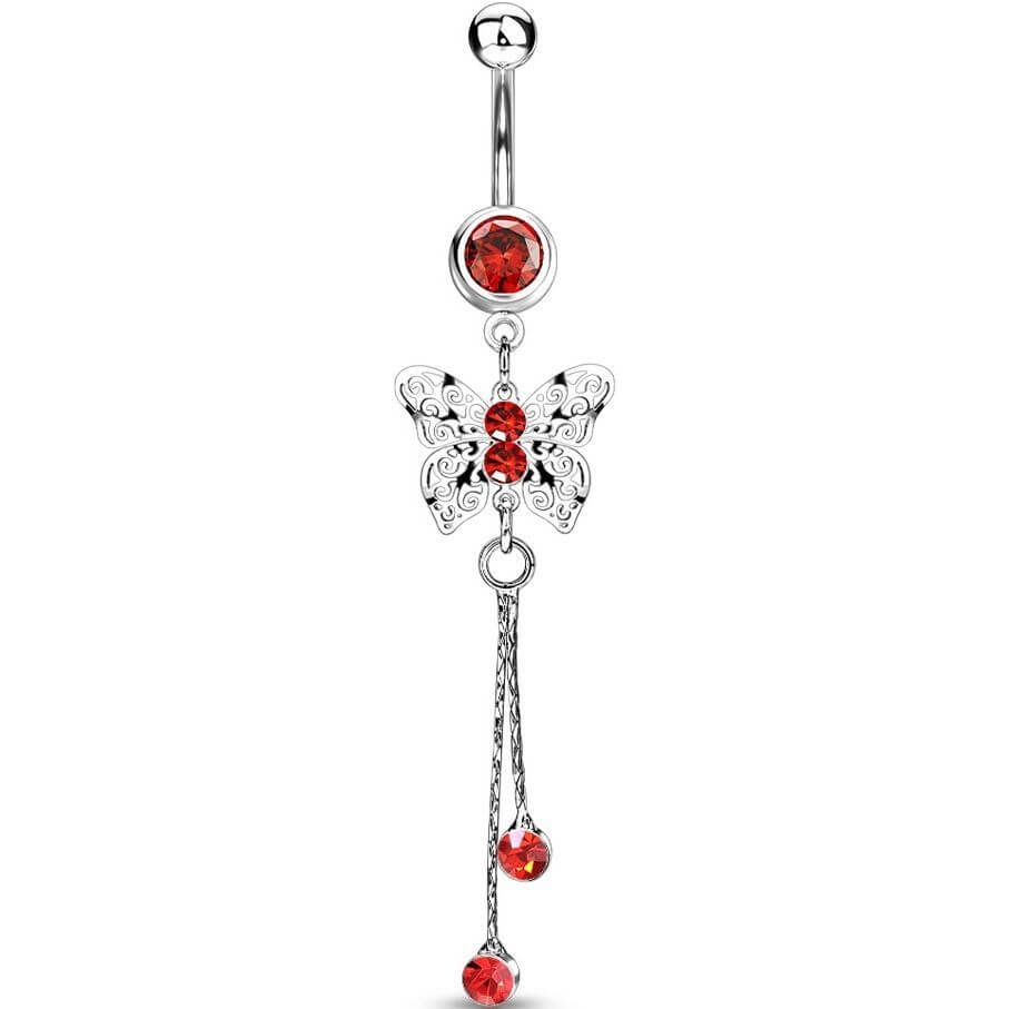 Belly Button Piercing Butterfly dangle Zirconia Silver