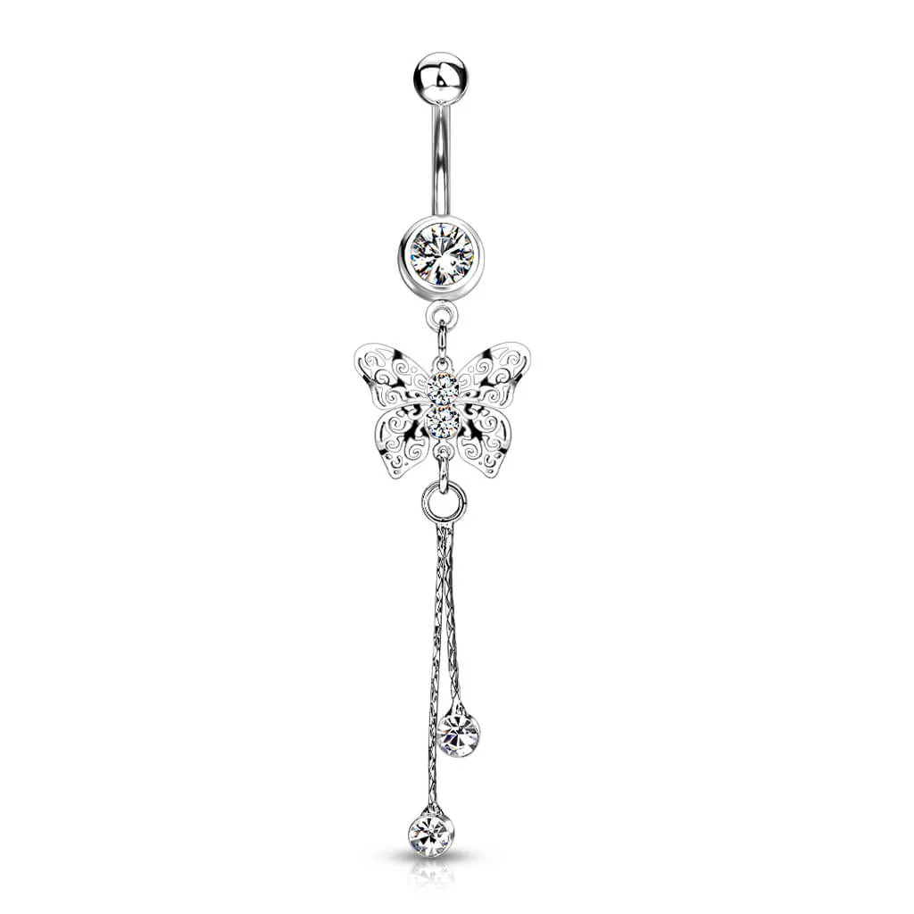 Belly Button Piercing Butterfly dangle Zirconia Silver - Image 2