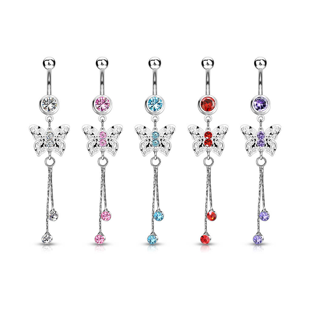 Belly Button Piercing Butterfly dangle Zirconia Silver - Image 3