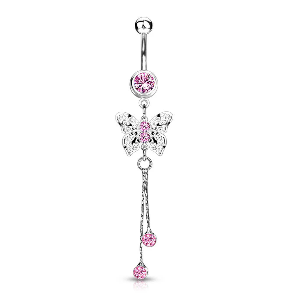 Belly Button Piercing Butterfly dangle Zirconia Silver - Image 4