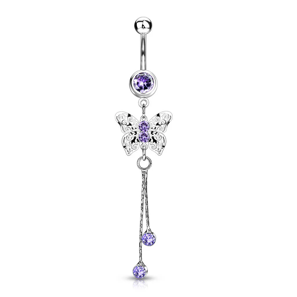 Belly Button Piercing Butterfly dangle Zirconia Silver - Image 7