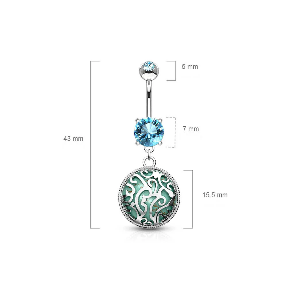 Belly Button Piercing Swirls Medalian Semi-Precious Stone turquoise - Image 2