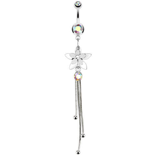 Belly Button Piercing Flower dangle Zirconia Silver - Image 2