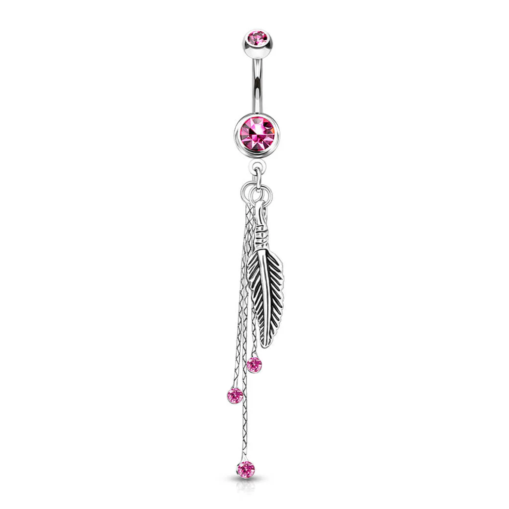 Belly Button Piercing Feather dangle Zirconia Silver - Image 4