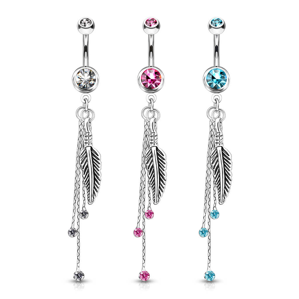 Belly Button Piercing Feather dangle Zirconia Silver - Image 5