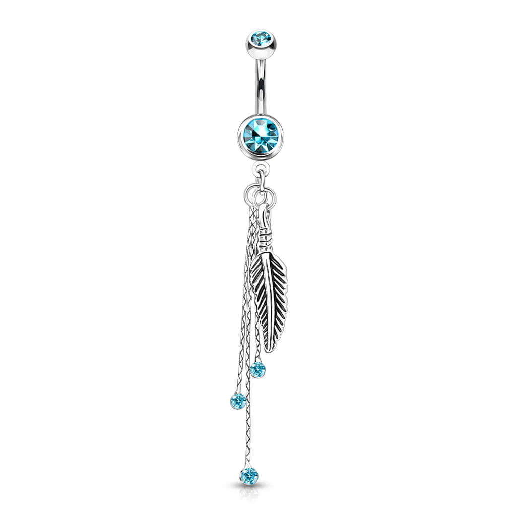 Belly Button Piercing Feather dangle Zirconia Silver - Image 6