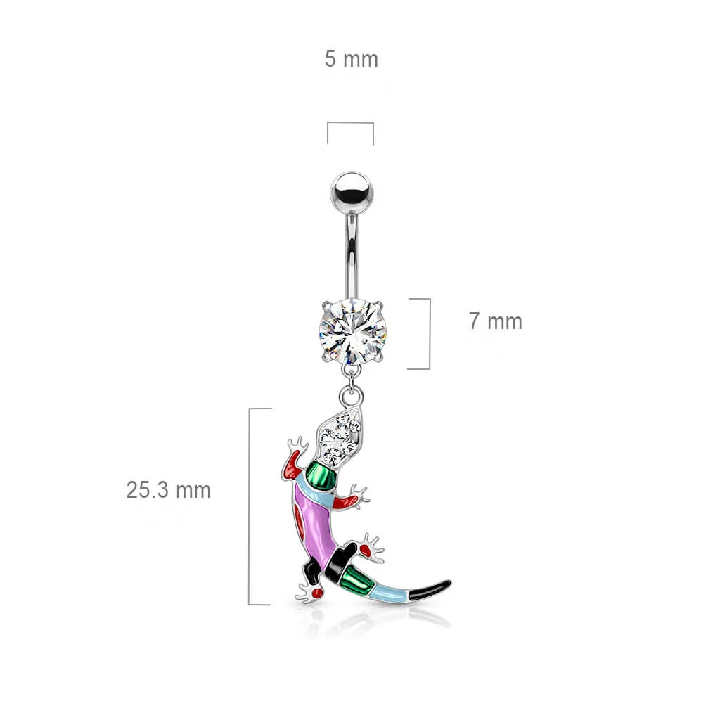Belly Button Piercing Lizard dangle Zirconia Silver - Image 2