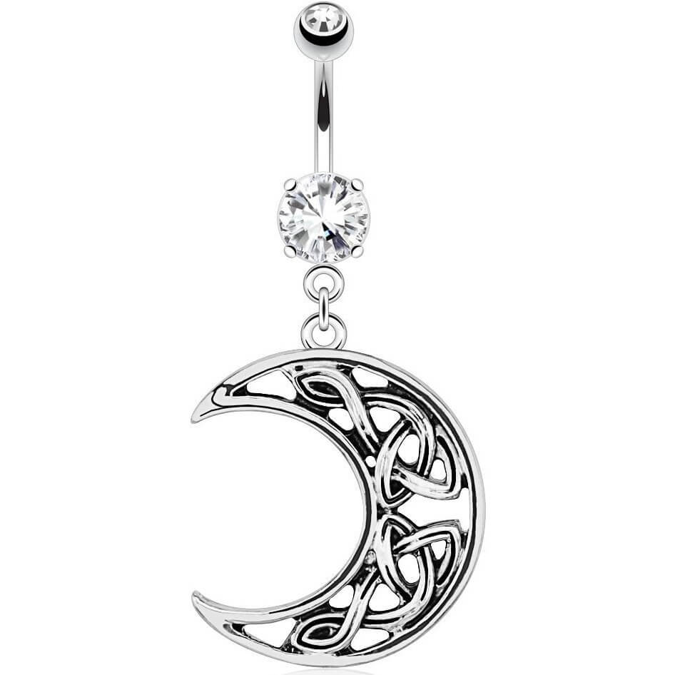 Belly Button Piercing Moon dangle Zirconia Silver