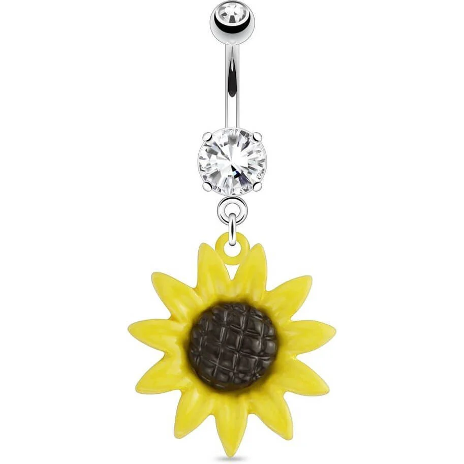 Belly Button Piercing Sunflower dangle Zirconia Silver