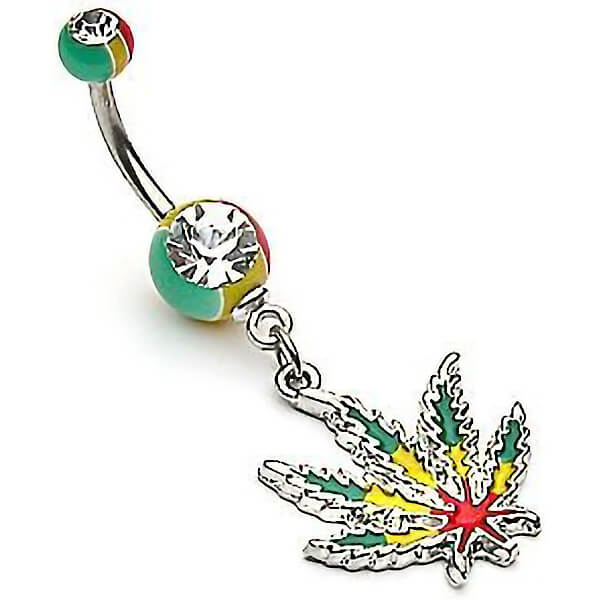 Belly Button Piercing Hemp Leaf Jamaica dangle Zirconia
