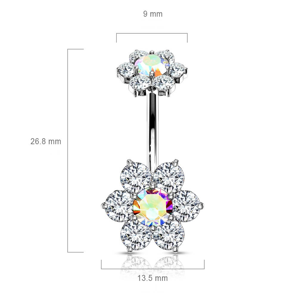 Belly Button Piercing Flower Zirconia Internally Threaded - Image 3