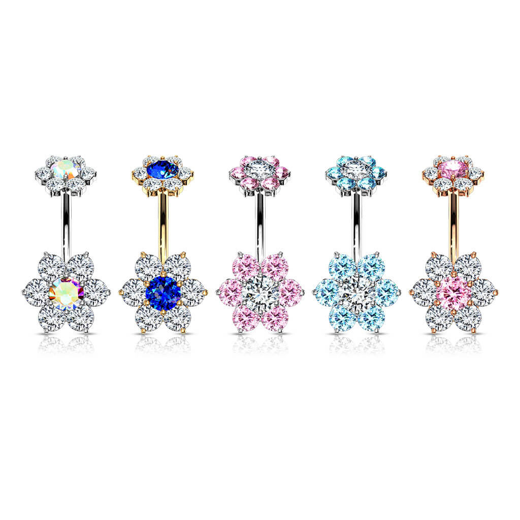 Belly Button Piercing Flower Zirconia Internally Threaded - Image 5
