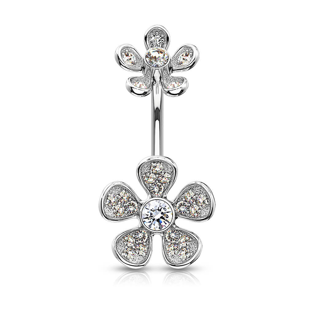 Belly Button Piercing Flower Zirconia Internally Threaded - Image 2
