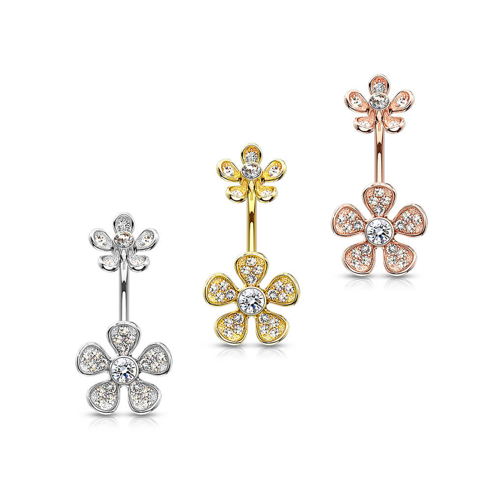 Belly Button Piercing Flower Zirconia Internally Threaded - Image 5