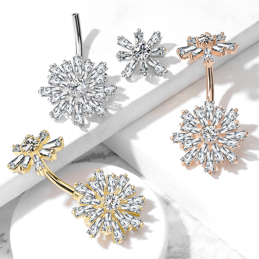 Belly Button Piercing Flower Zirconia Internally Threaded - Image 6