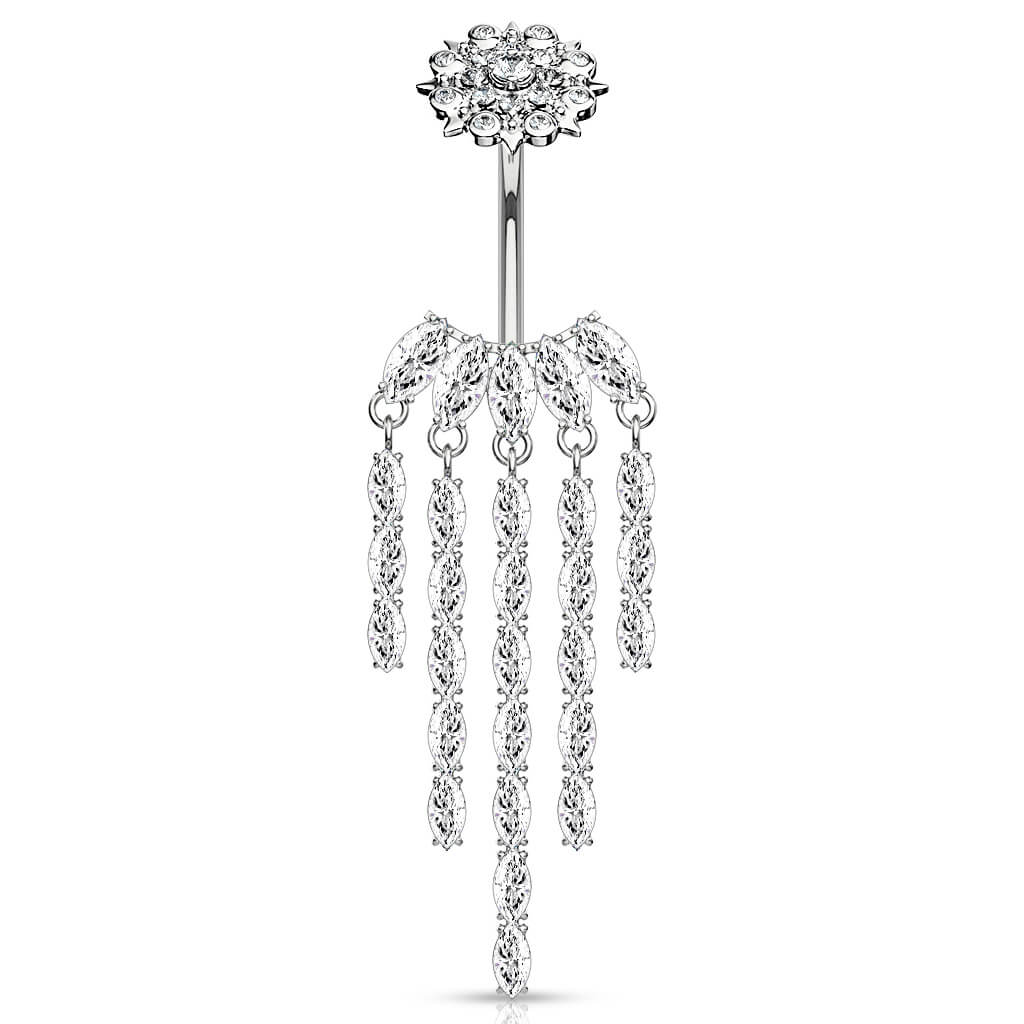 Belly Button Piercing Fan dangle Zirconia Internally Threaded - Image 2