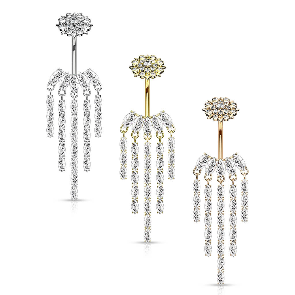 Belly Button Piercing Fan dangle Zirconia Internally Threaded - Image 5
