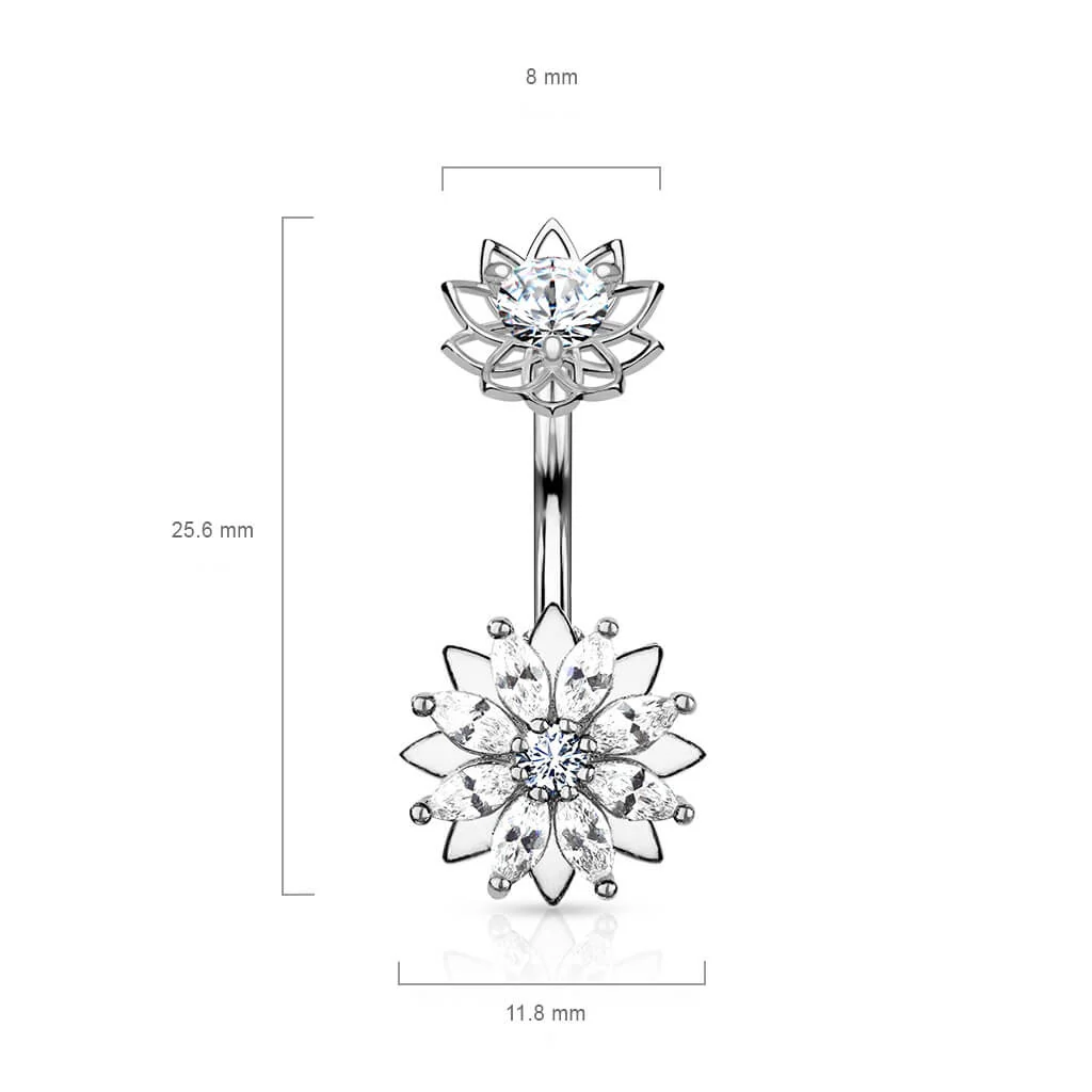 Belly Button Piercing Flower Zirconia Internally Threaded - Image 3