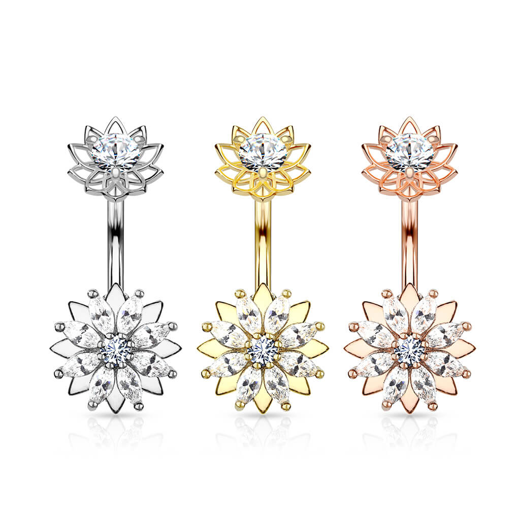 Belly Button Piercing Flower Zirconia Internally Threaded - Image 5