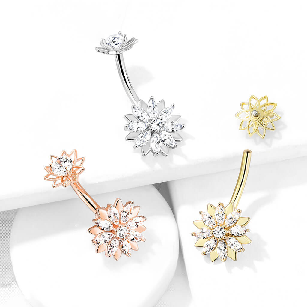 Belly Button Piercing Flower Zirconia Internally Threaded - Image 7