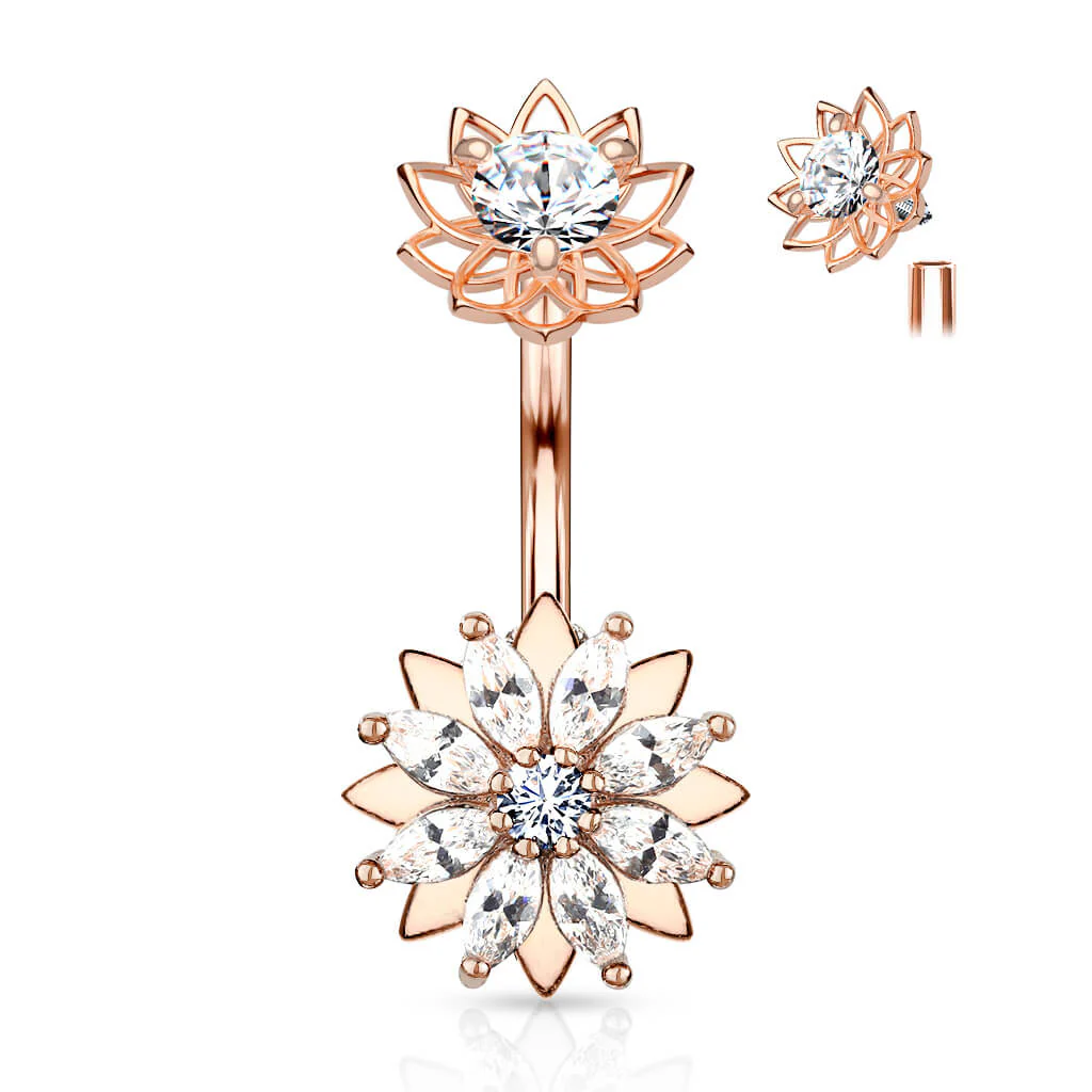 Belly Button Piercing Flower Zirconia Internally Threaded - Image 8