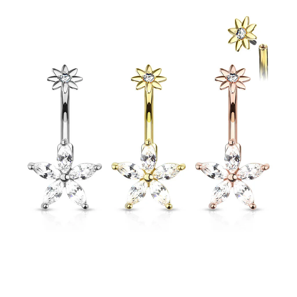 Belly Button Piercing Flower Zirconia Internally Threaded - Image 5