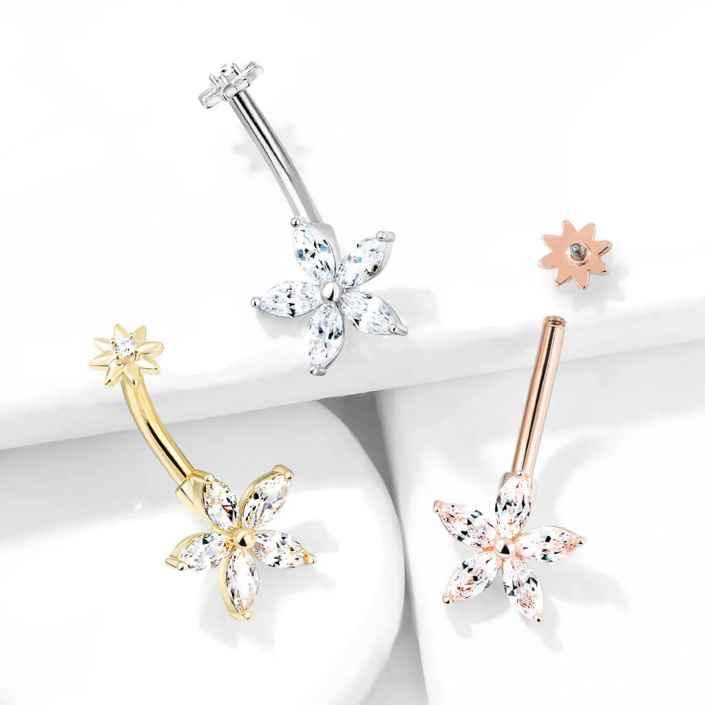 Belly Button Piercing Flower Zirconia Internally Threaded - Image 7