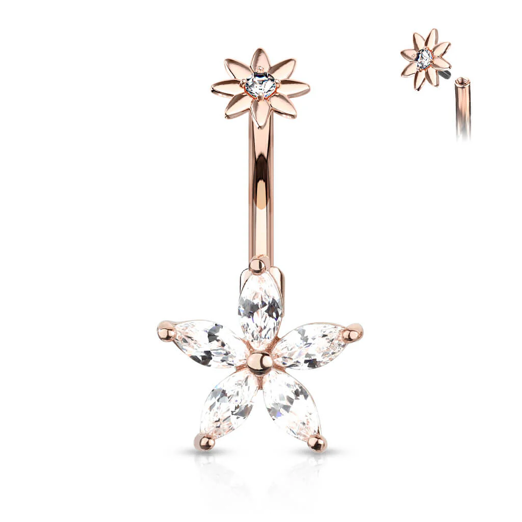 Belly Button Piercing Flower Zirconia Internally Threaded - Image 8