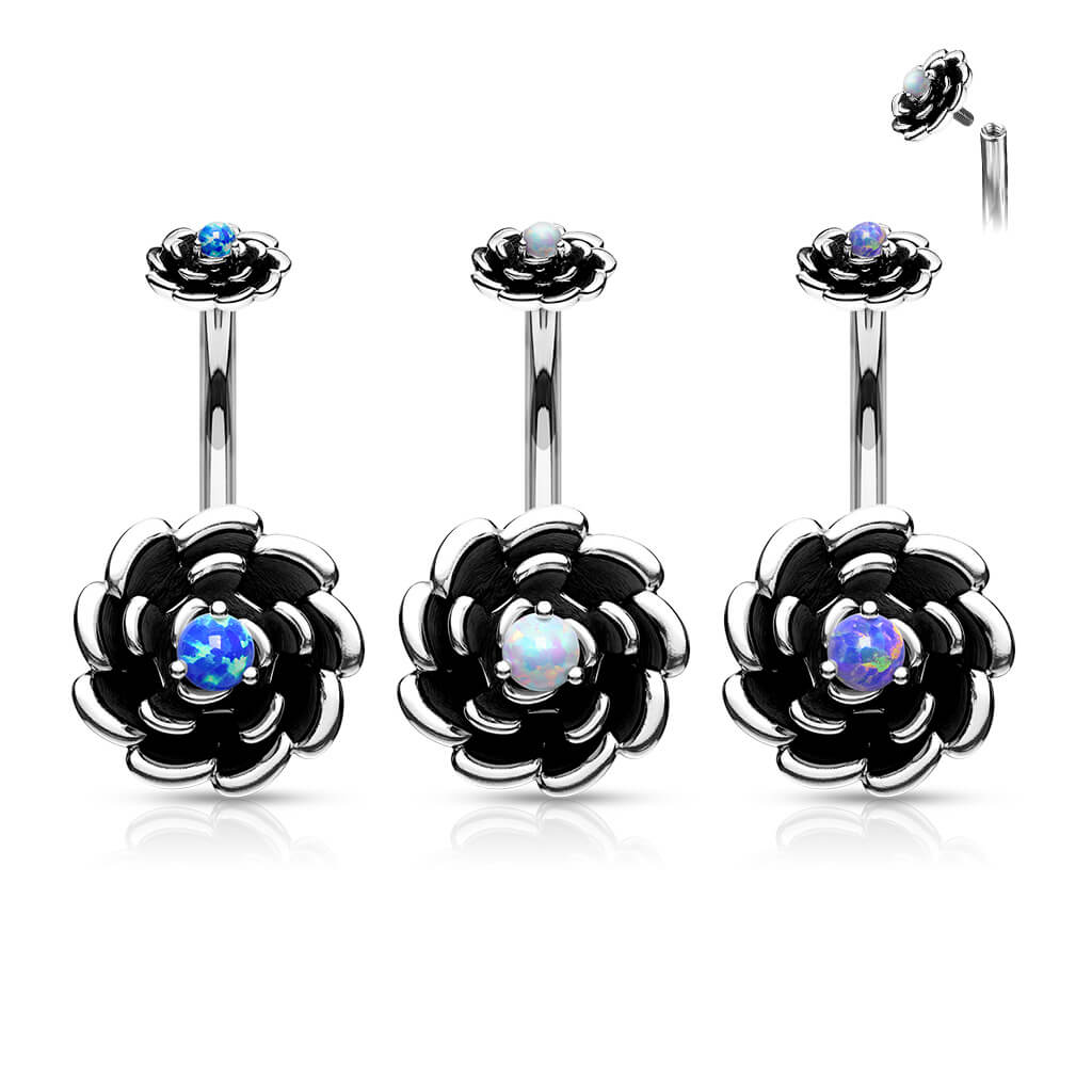 Belly Button Piercing Flower Opal Black Internally Threaded - Image 5
