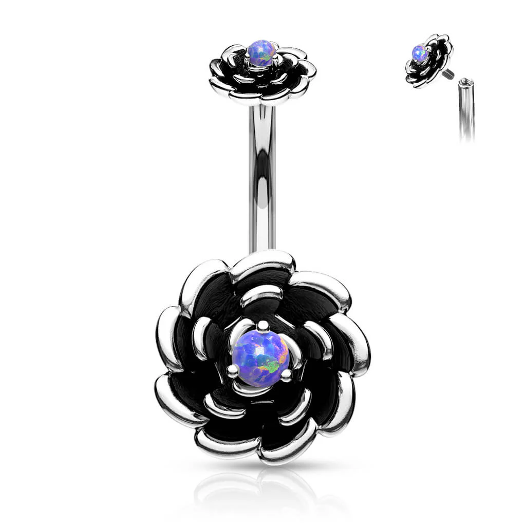 Belly Button Piercing Flower Opal Black Internally Threaded - Image 6