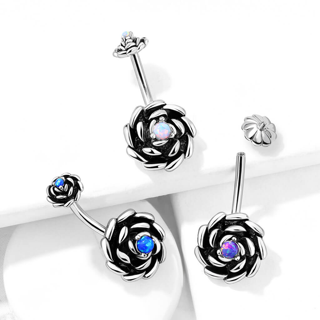 Belly Button Piercing Flower Opal Black Internally Threaded - Image 8