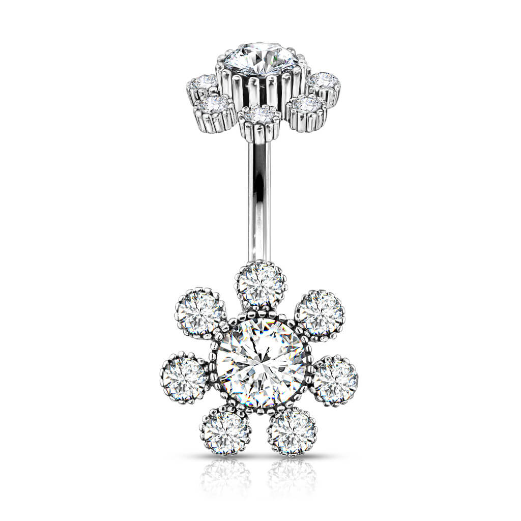 Belly Button Piercing Flower Zirconia Silver Internally Threaded - Image 2