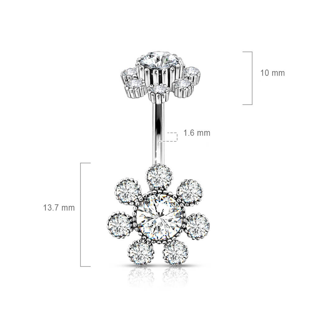 Belly Button Piercing Flower Zirconia Silver Internally Threaded - Image 3