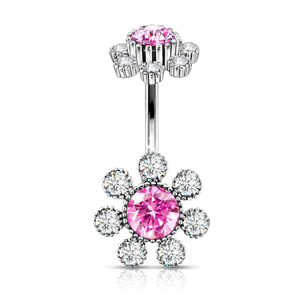 Belly Button Piercing Flower Zirconia Silver Internally Threaded - Image 4