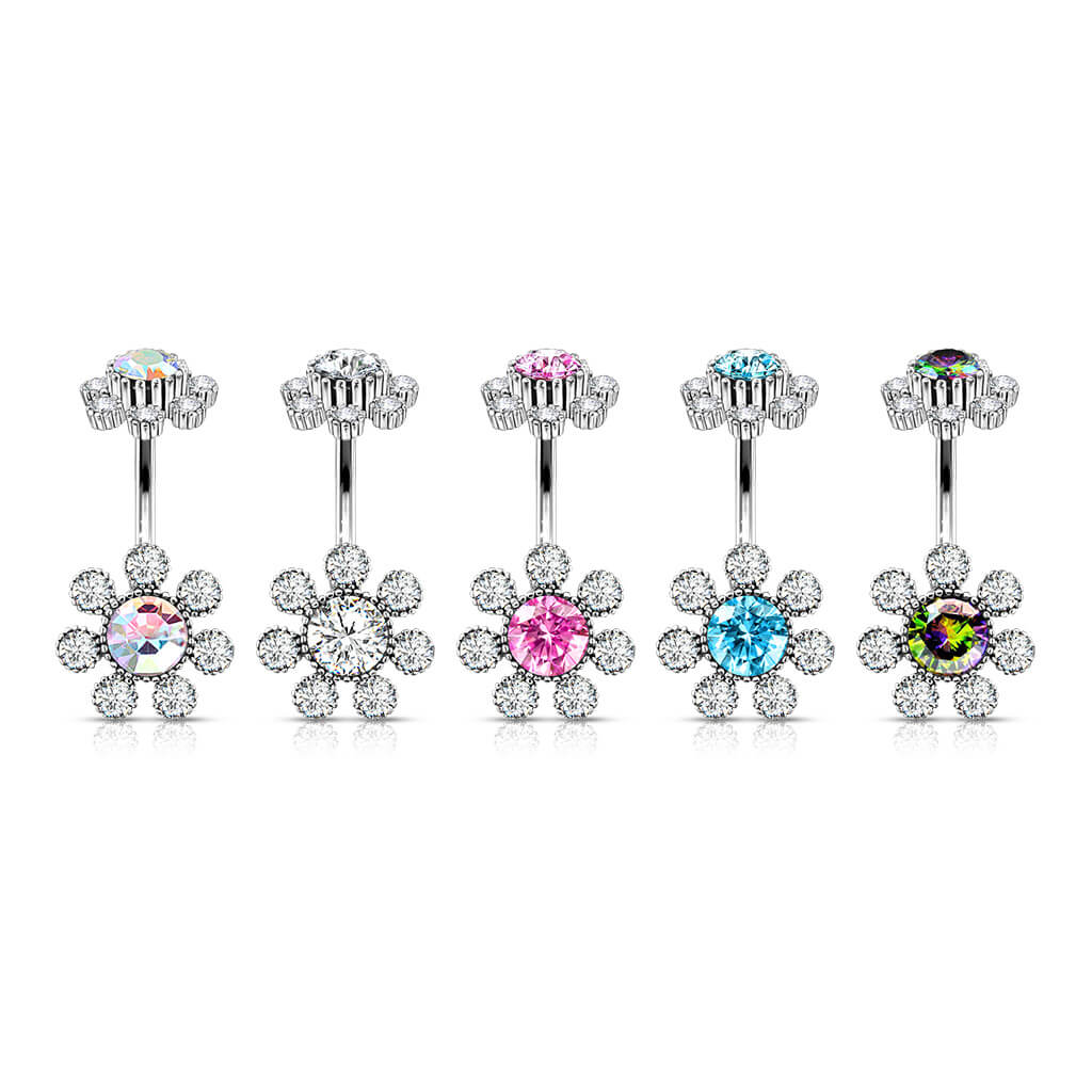 Belly Button Piercing Flower Zirconia Silver Internally Threaded - Image 5