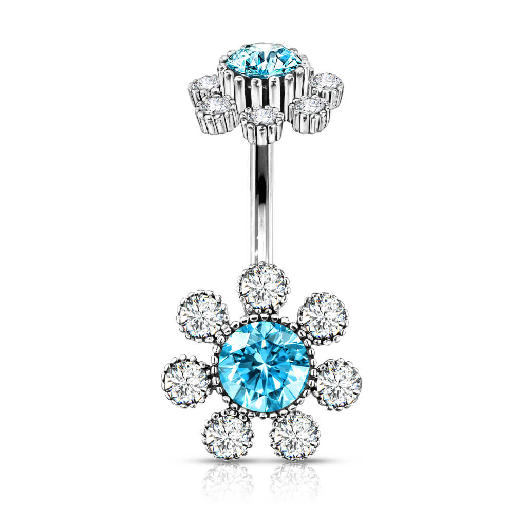 Belly Button Piercing Flower Zirconia Silver Internally Threaded - Image 6