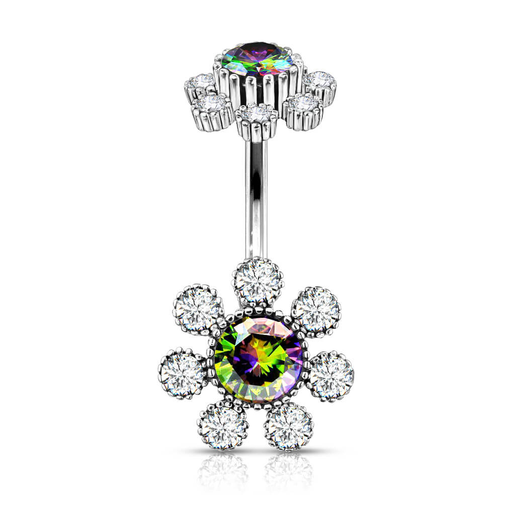 Belly Button Piercing Flower Zirconia Silver Internally Threaded - Image 9