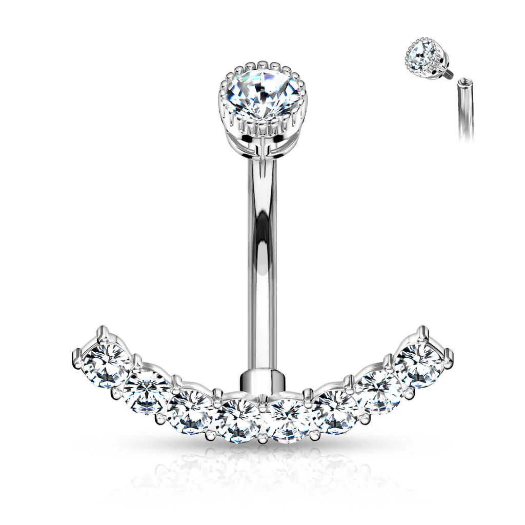 Belly Button Piercing Curved Zirconia Internally Threaded - Image 2