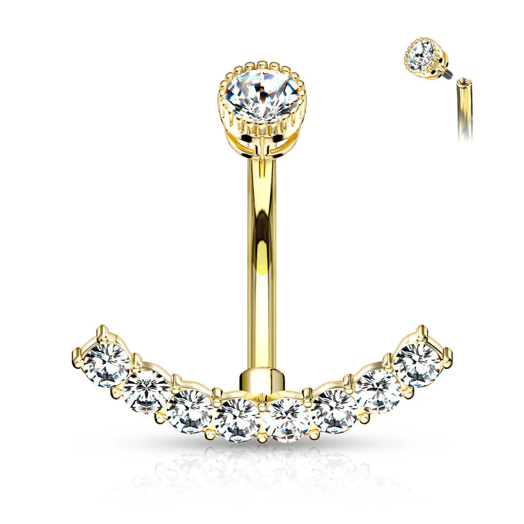 Belly Button Piercing Curved Zirconia Internally Threaded - Image 4